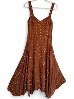 Anthropologie Maeve Vivienne Polka Dot Dress in brown and white boho twee deer